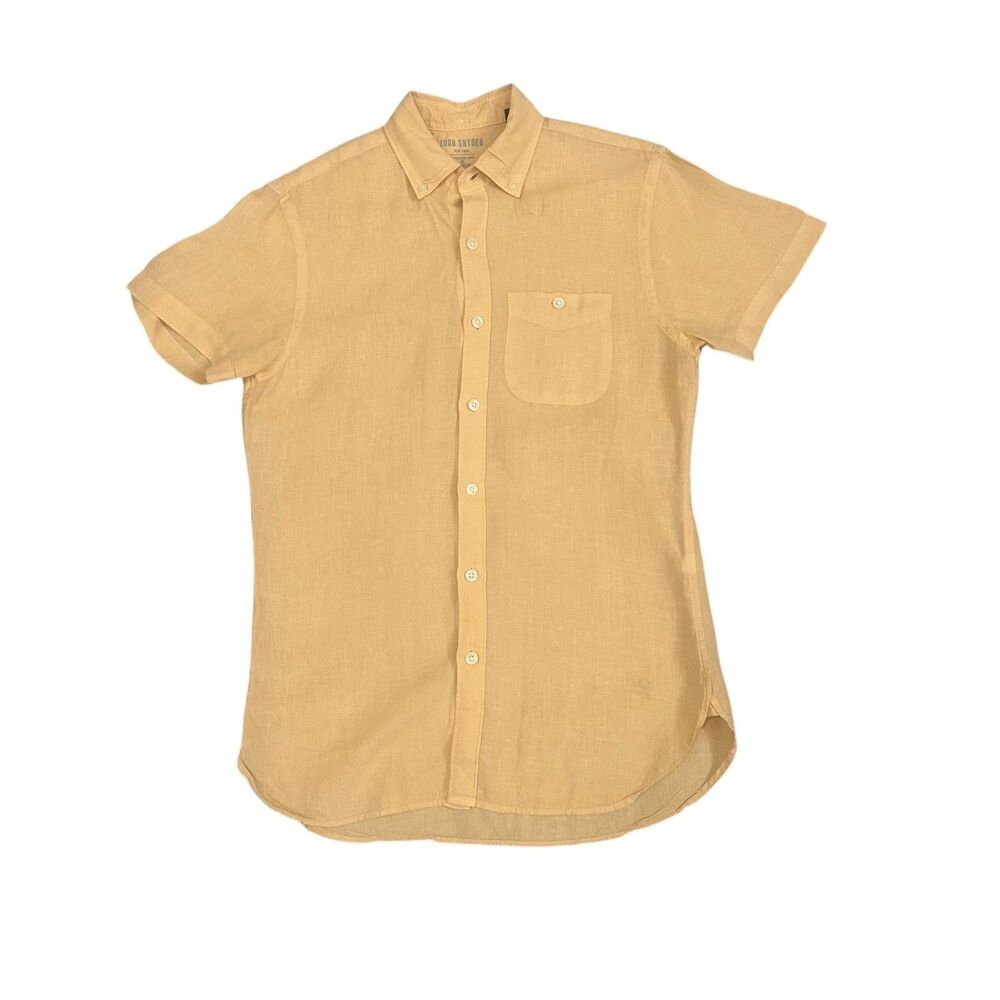 Todd Snyder Shirt Mens XS Tan Portuguese Linen Short Sleeve Button Down Casual